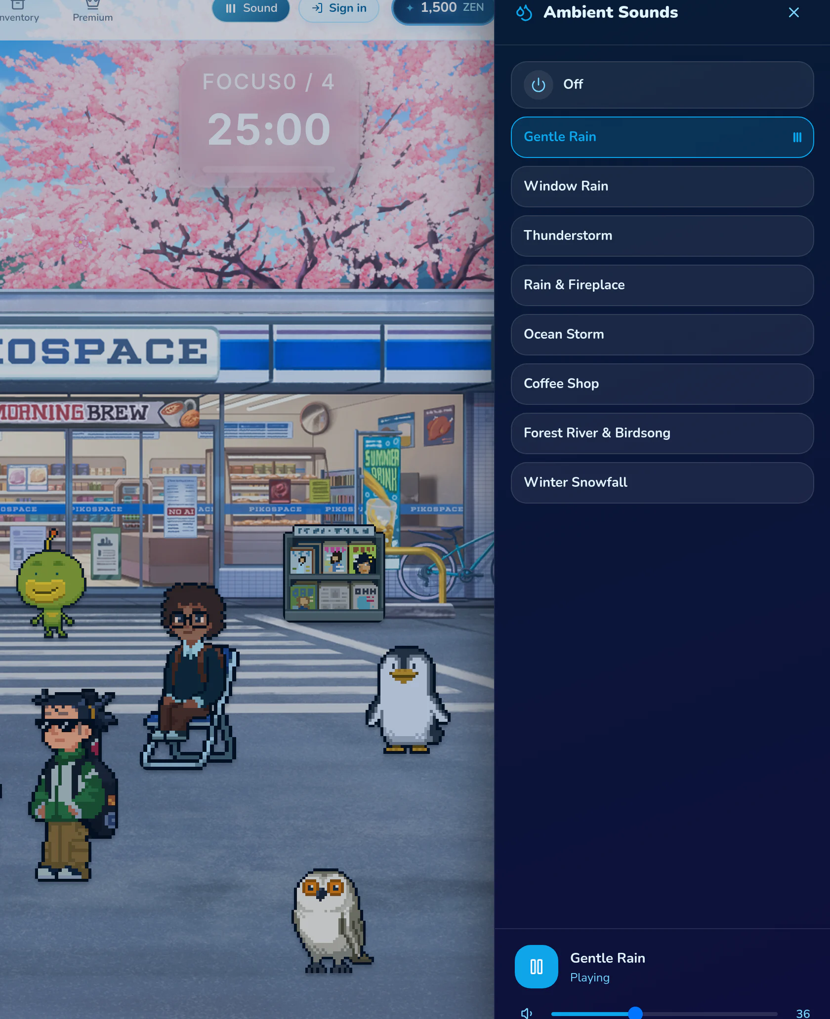 Ambience playback and volume controls in Pikospace