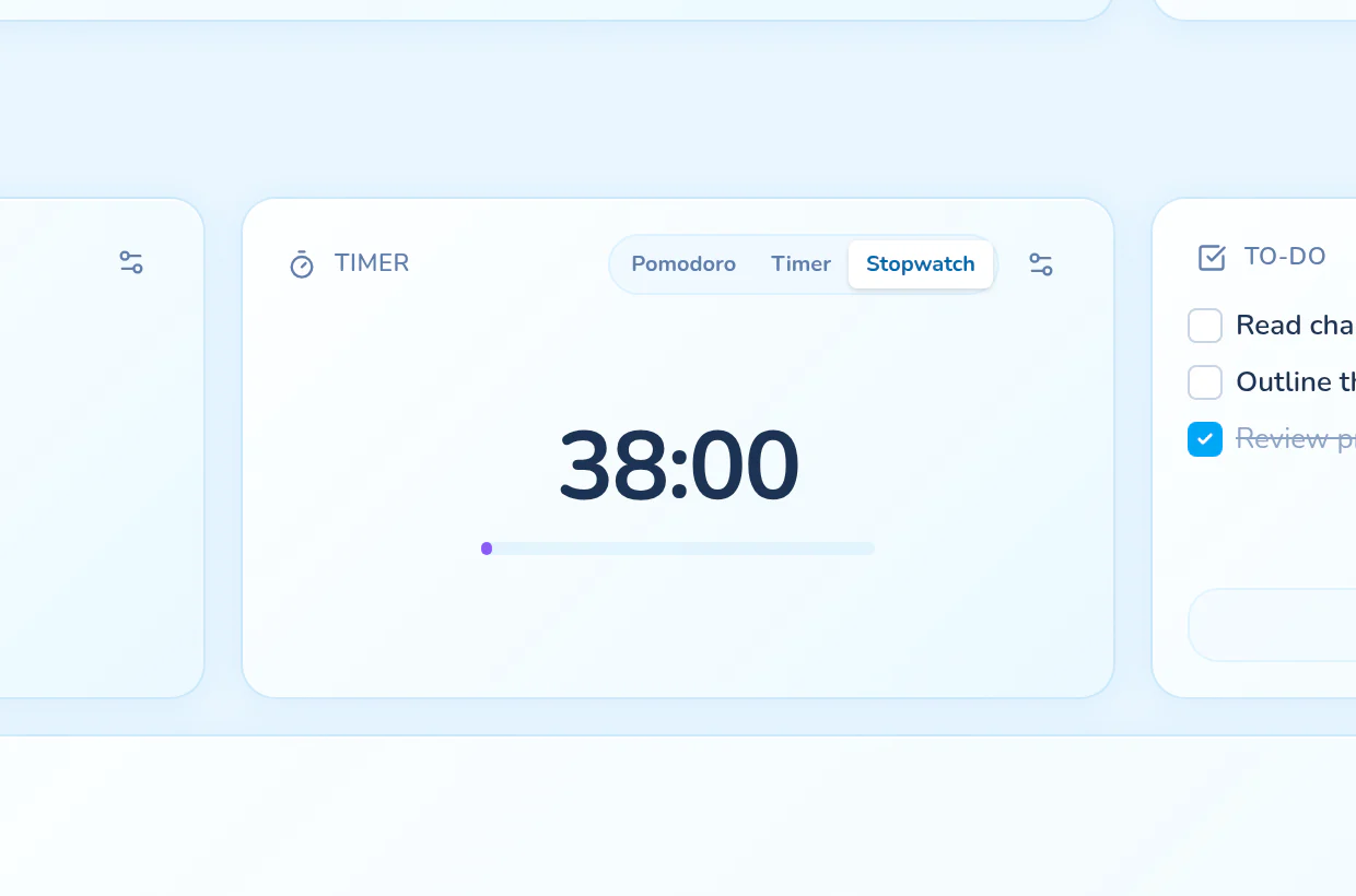 Stopwatch mode counting flexible focus time in Pikospace