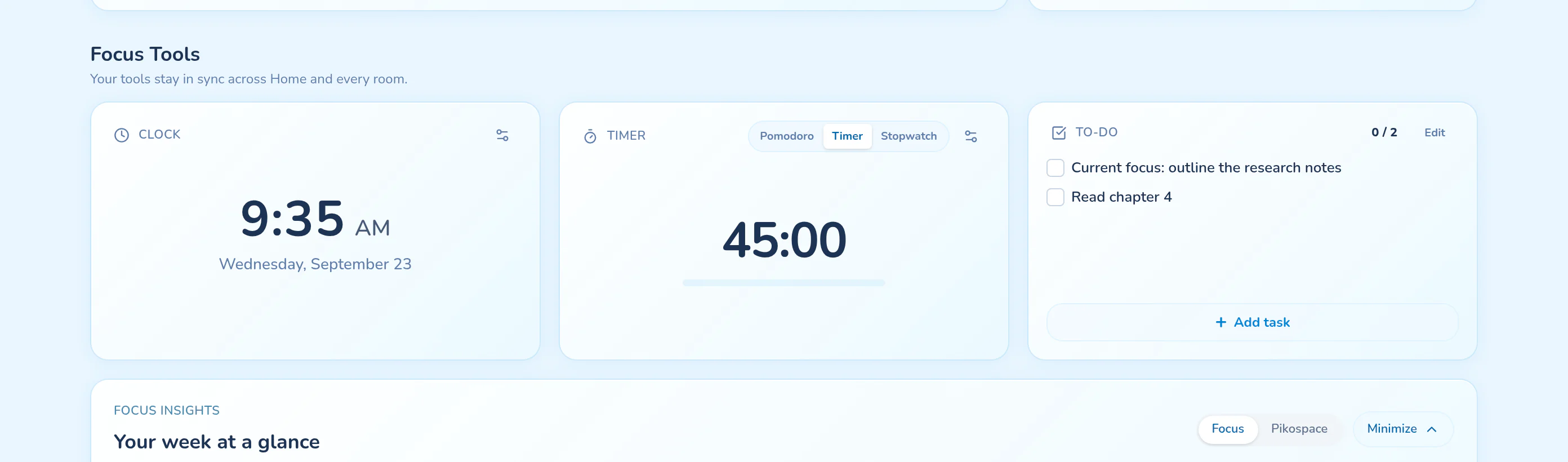 A focus timer beside a clear study task list