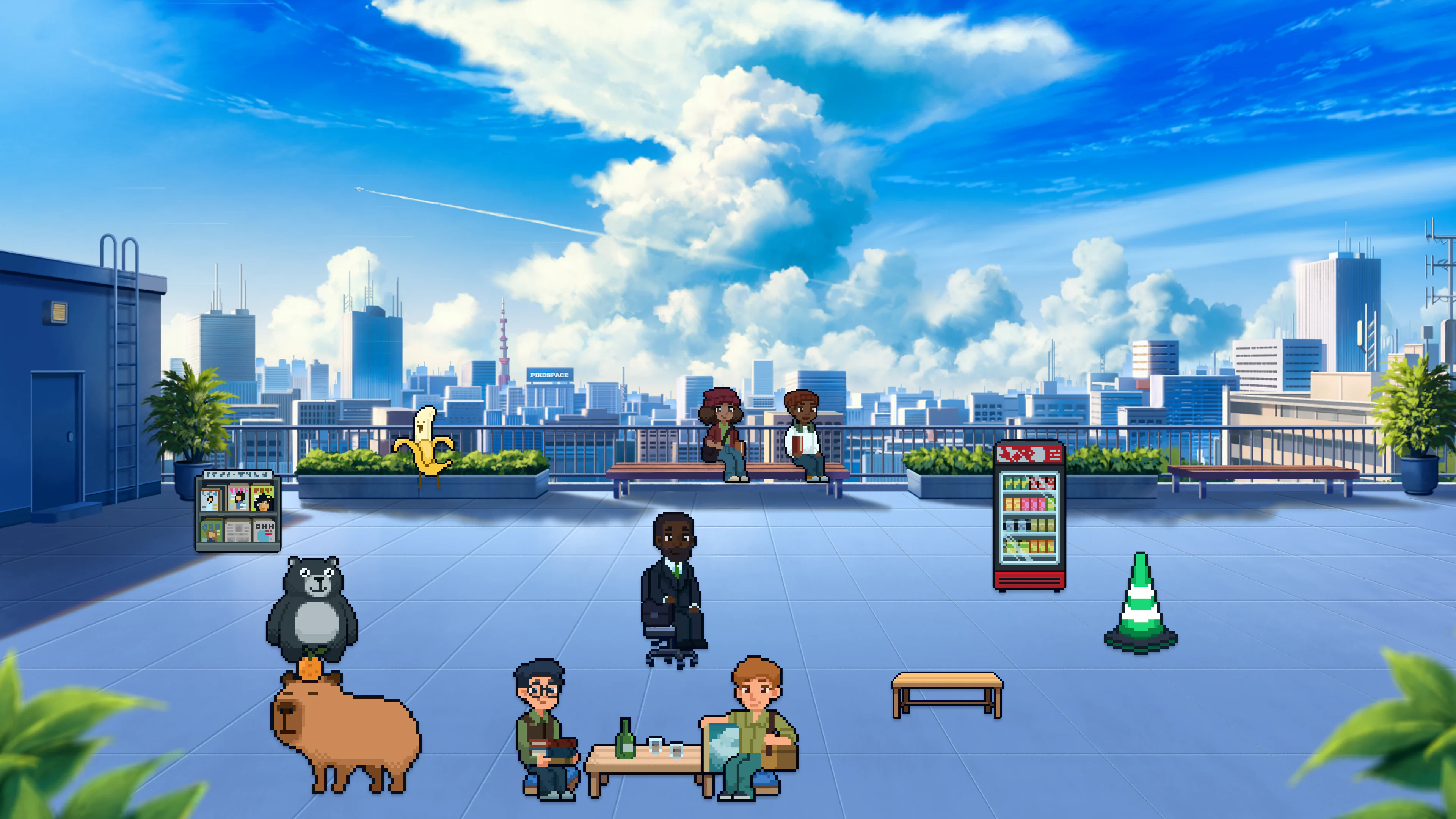 Collected pixel furnishings arranged in the Pikospace Room Builder