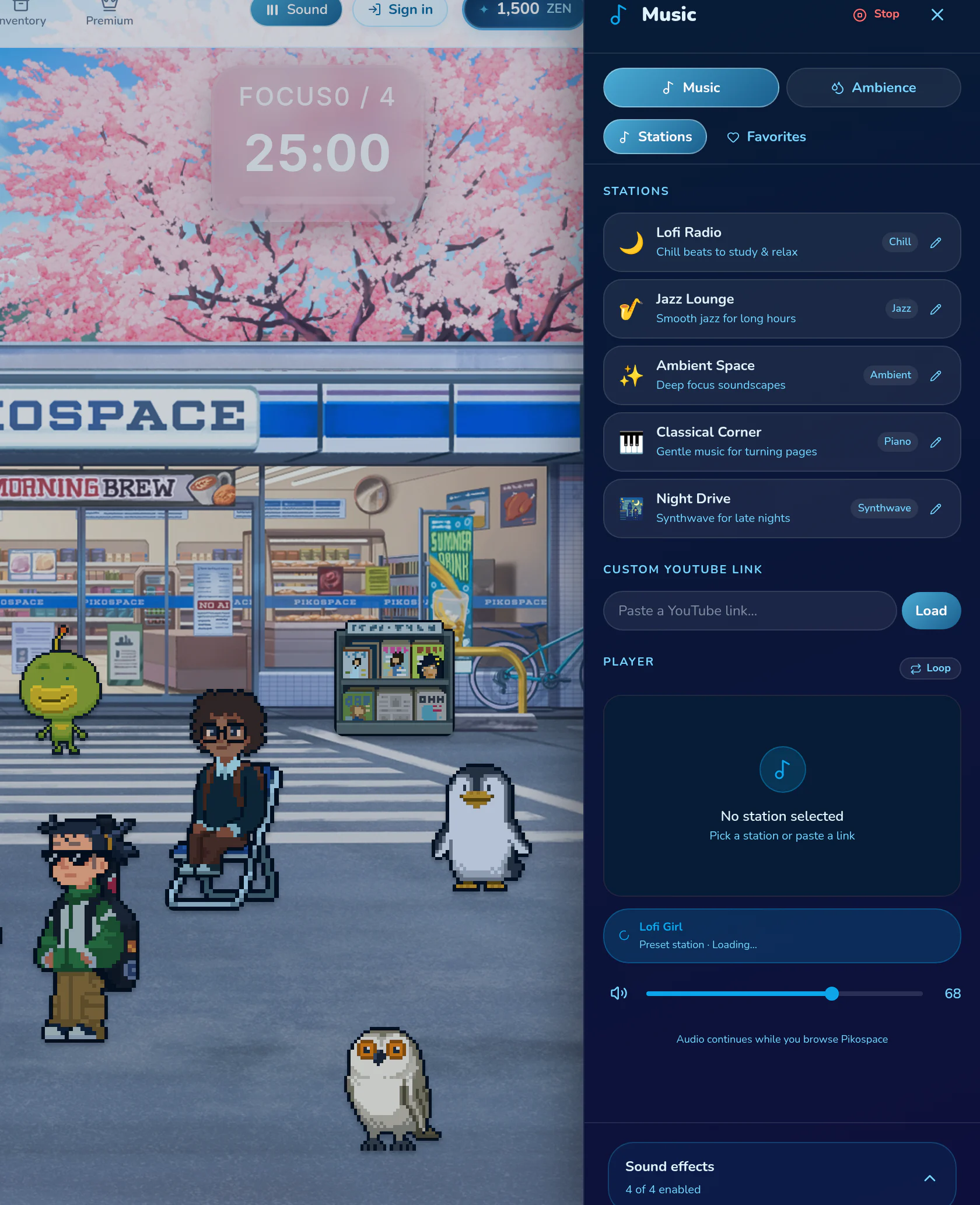The Pikospace study music station library open beside a focus room