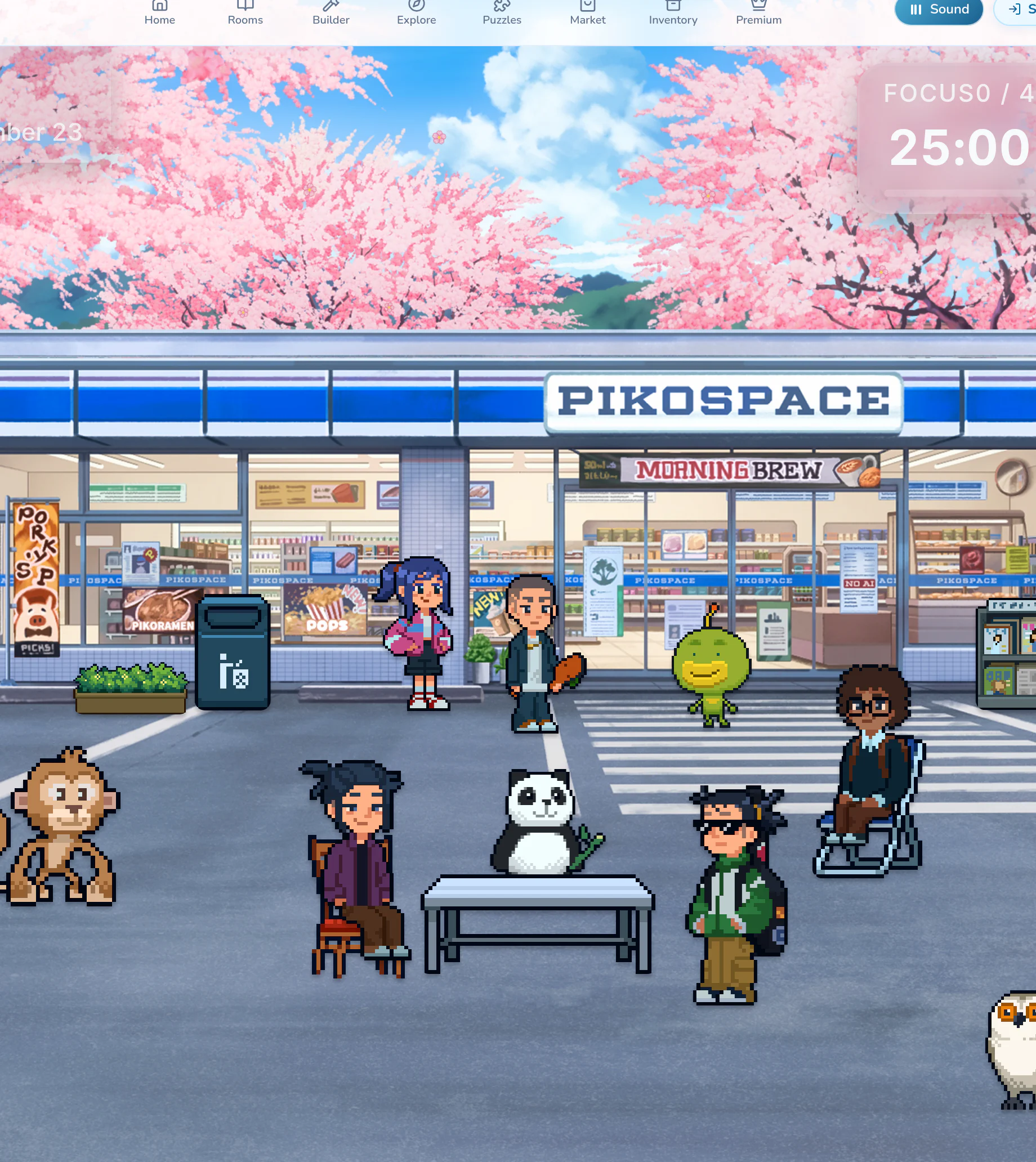 Background music playing alongside a Pikospace room and focus tools