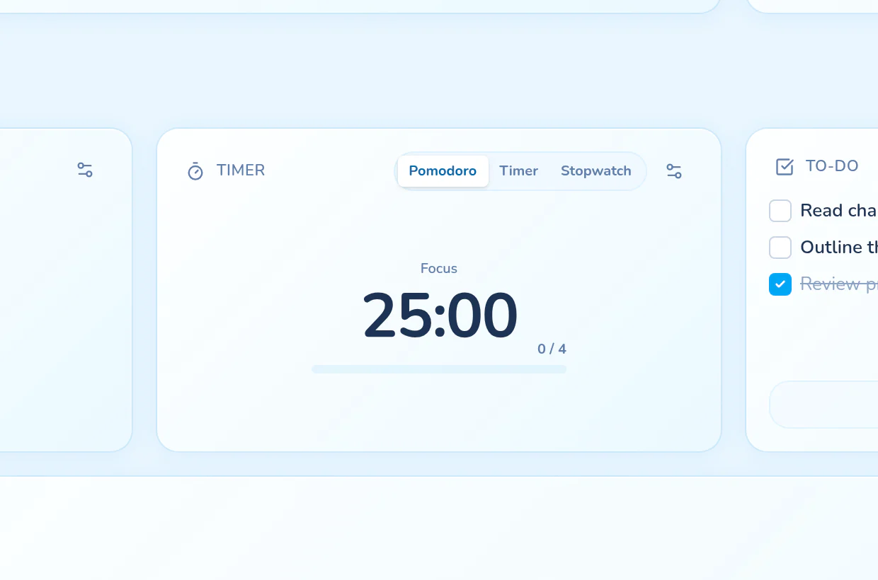 The Pikospace Pomodoro timer ready for a focus interval